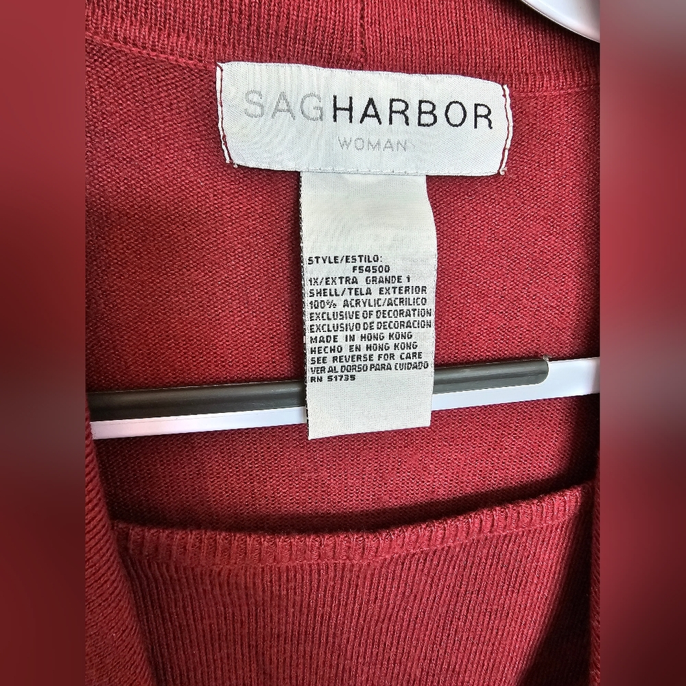 Sag Harbor Deep Red V-Neck Sweater With Crystal Broach - Picture 6 of 6